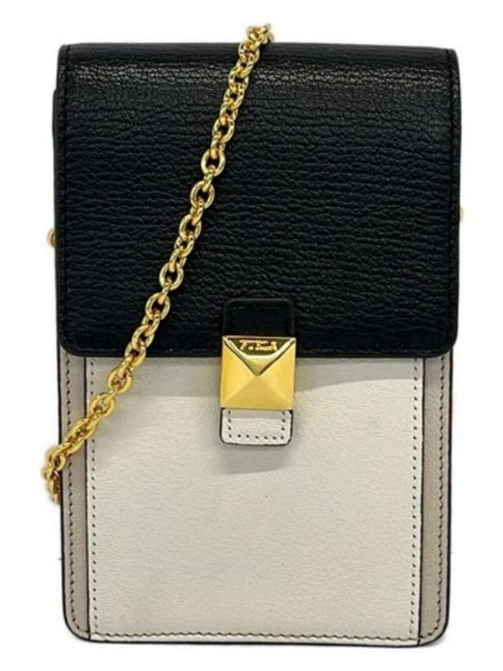 FURLA DIVA Cream Beige Black Leather Shoulder Bag
